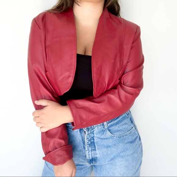 Ashley Stewart Jackets & Blazers - Vintage 80s red cropped leather jacket plus size